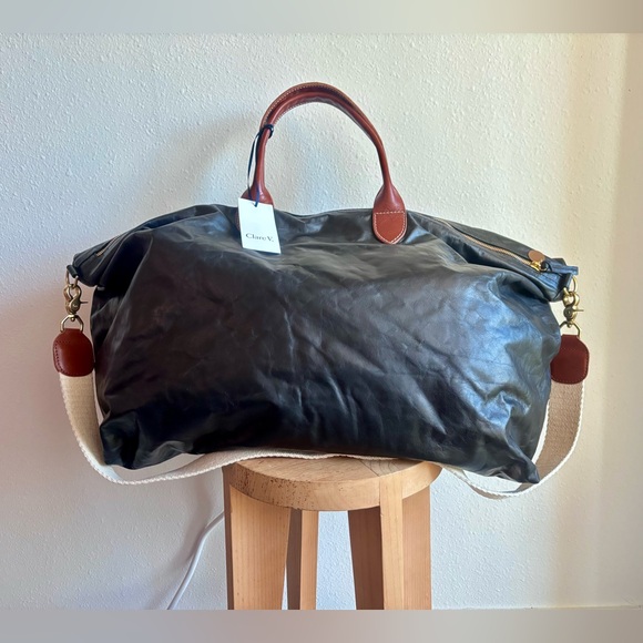 Clare V Weekender Black Leather Rustic Trim NWT - Picture 3 of 13